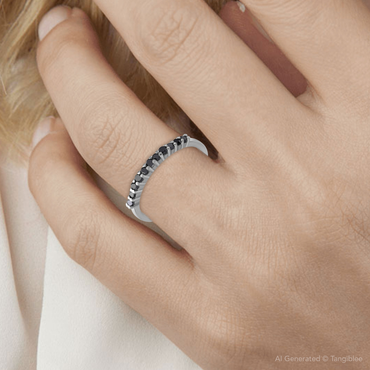 1/3ct Black Diamond Ring 10K White Gold (Black, )