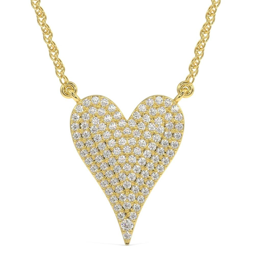 1Ct Heart shape Natural Diamond Pave Pendant in White or Yellow Gold Necklace (G-H, I2-I3)