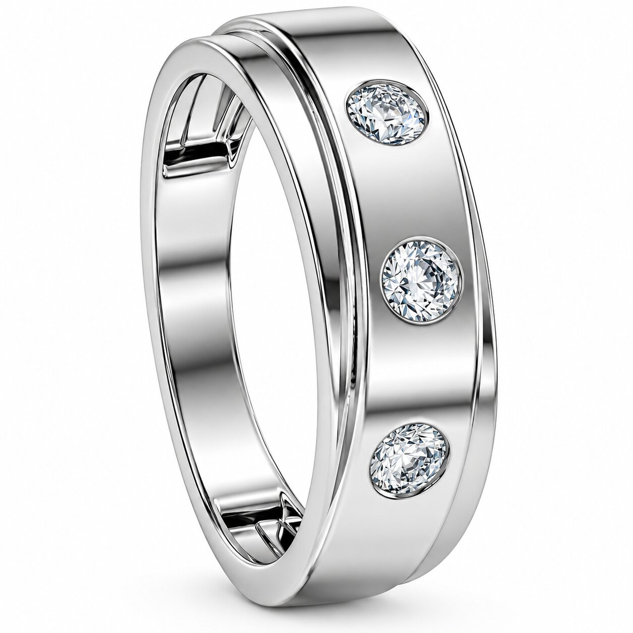 1/2Ct Diamond Ring Men's Lab Grown 3 Stone Polished Wedding Band in 10k Gold (F-G, VVS)