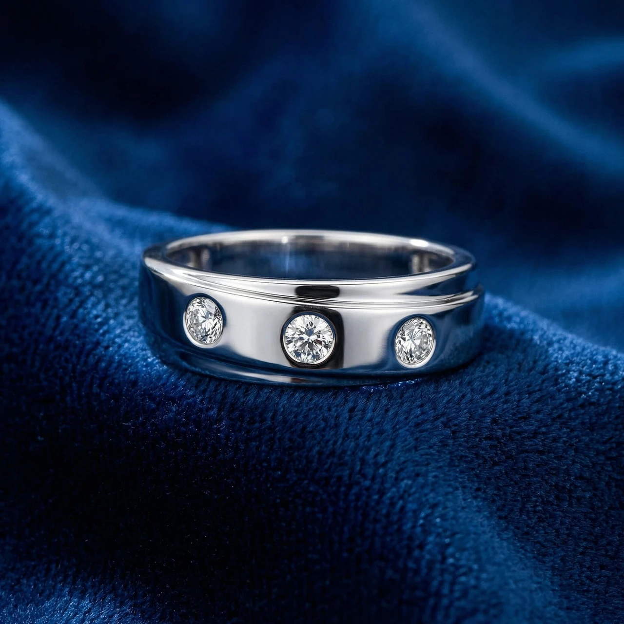 1/2Ct Diamond Ring Men's Lab Grown 3 Stone Polished Wedding Band in 10k Gold (F-G, VVS)