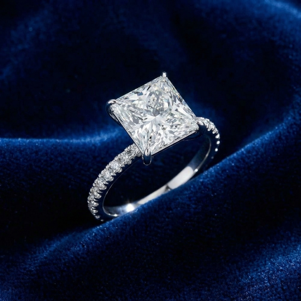 4 1/2 Ct Princess Cut Diamond Engagement Ring Lab Grown in White or Yellow Gold (G-H, VS)