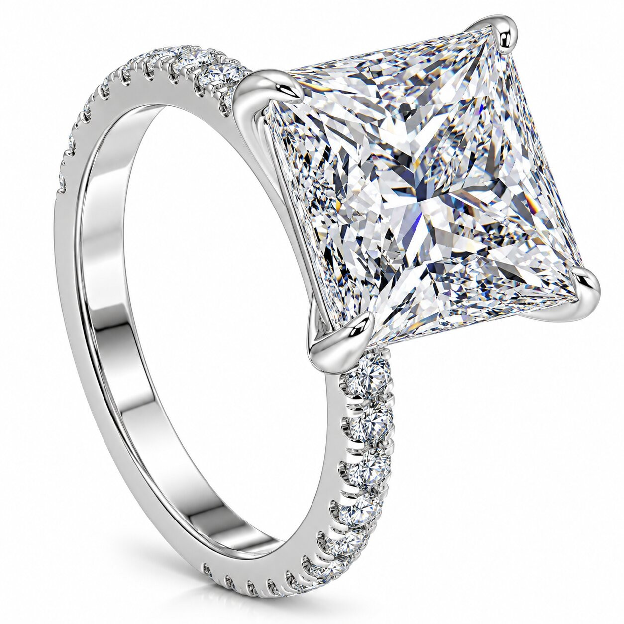 4 1/2 Ct Princess Cut Diamond Engagement Ring Lab Grown in White or Yellow Gold (G-H, VS)