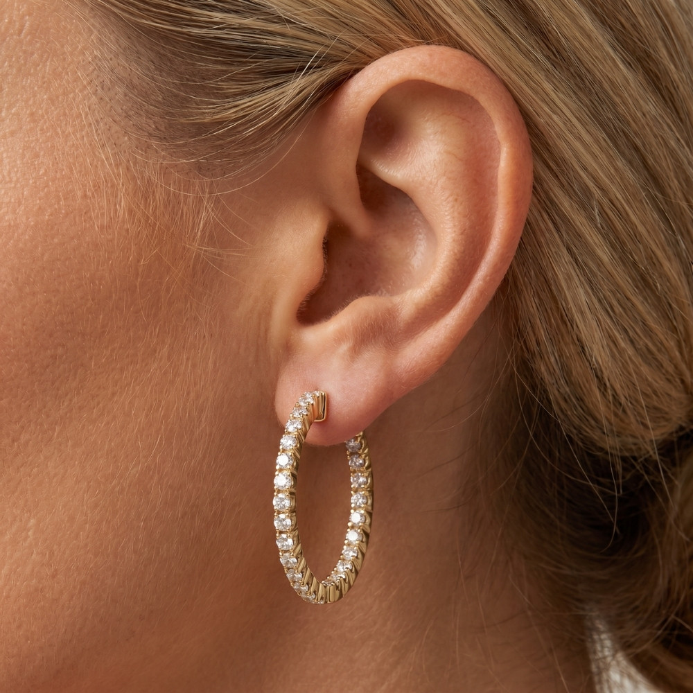 1 Ct Diamond Inside Outside Hoops Lab Grown Earrings Yellow Gold 1"Tall (G-H, VS)