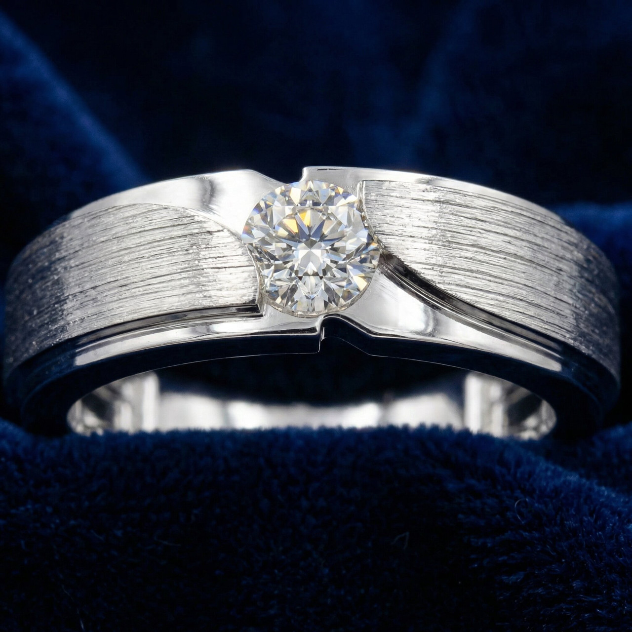 1/2Ct Men's Diamond Brushed Solitaire Diamond Wedding Ring Lab Grown in Gold (G-H, VS)