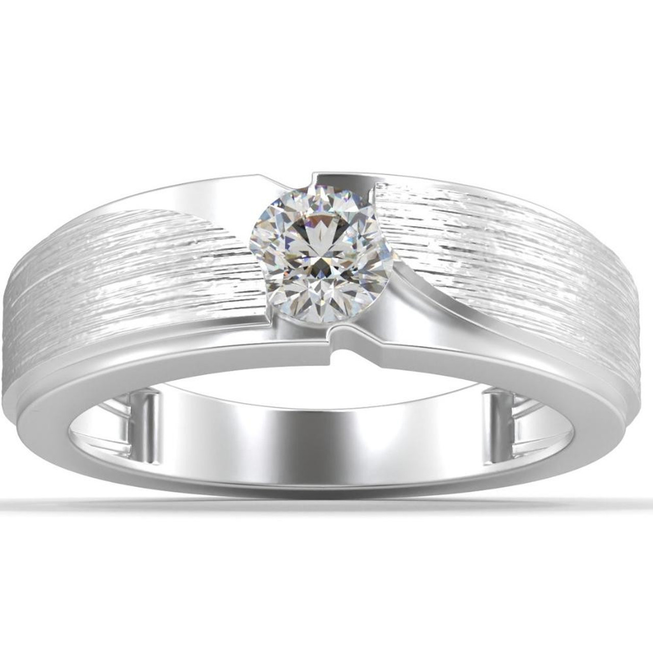 1/2Ct Men's Diamond Brushed Solitaire Diamond Wedding Ring Lab Grown in Gold (G-H, VS) 1/2Ct Men's Diamond Brushed Solitaire Diamond Wedding Ring Lab Grown in Gold (G-H, VS)