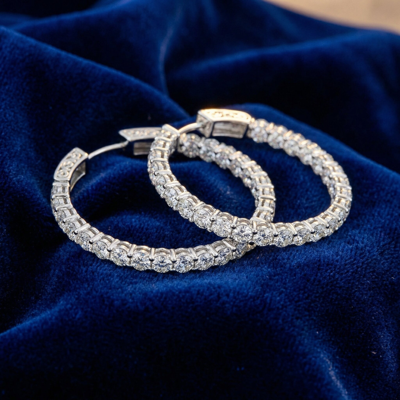 3Ct Diamond Hoops Women's Lab Grown Earrings 10K White Gold 1 1/4" Tall (G-H, VS)