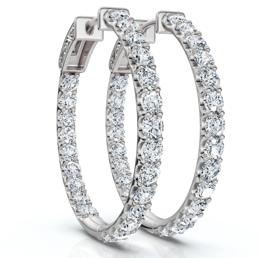 3Ct Diamond Hoops Women's Lab Grown Earrings 10K White Gold 1 1/4" Tall (G-H, VS)