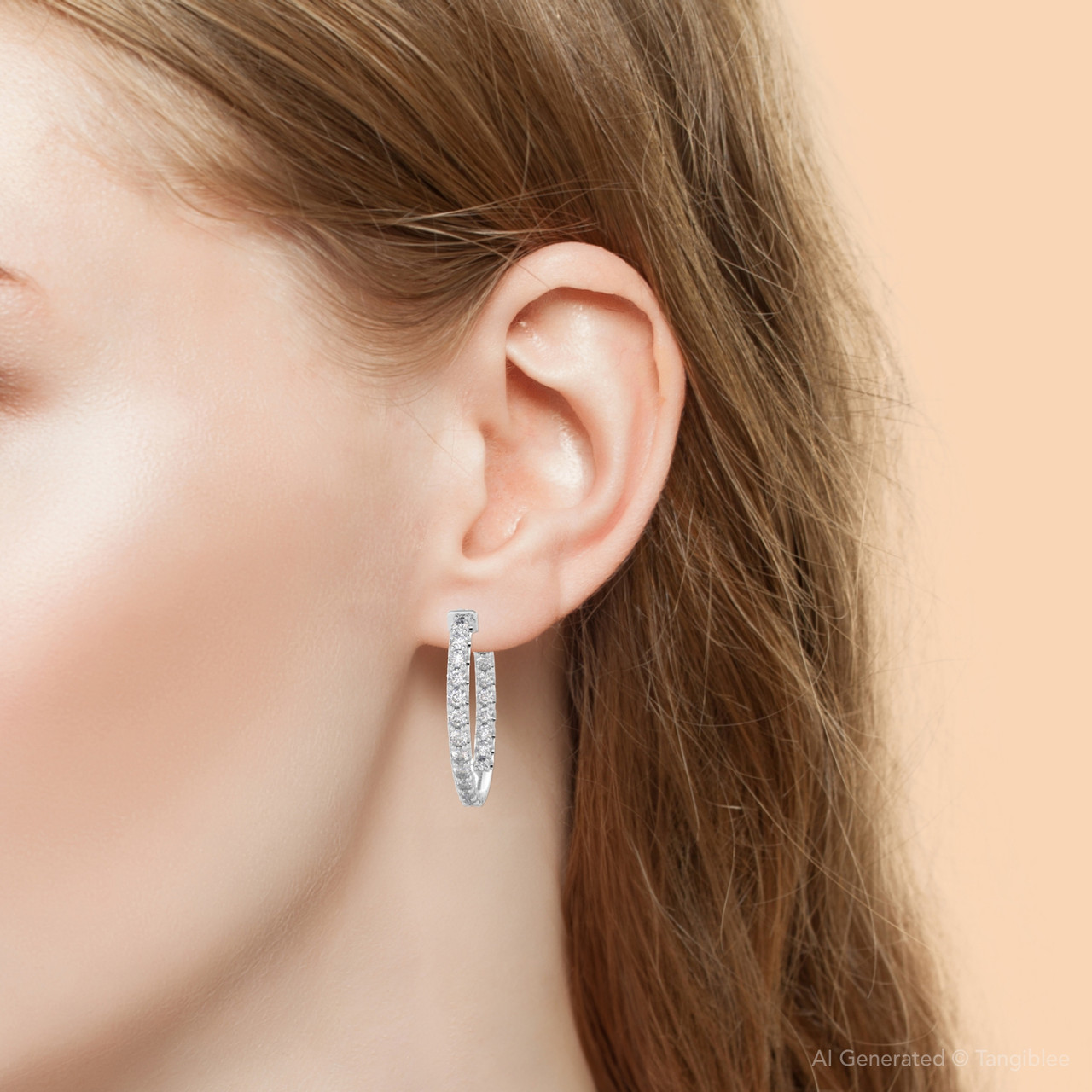 3Ct Diamond Hoops Women's Lab Grown Earrings 10K White Gold 1 1/4" Tall (G-H, VS)