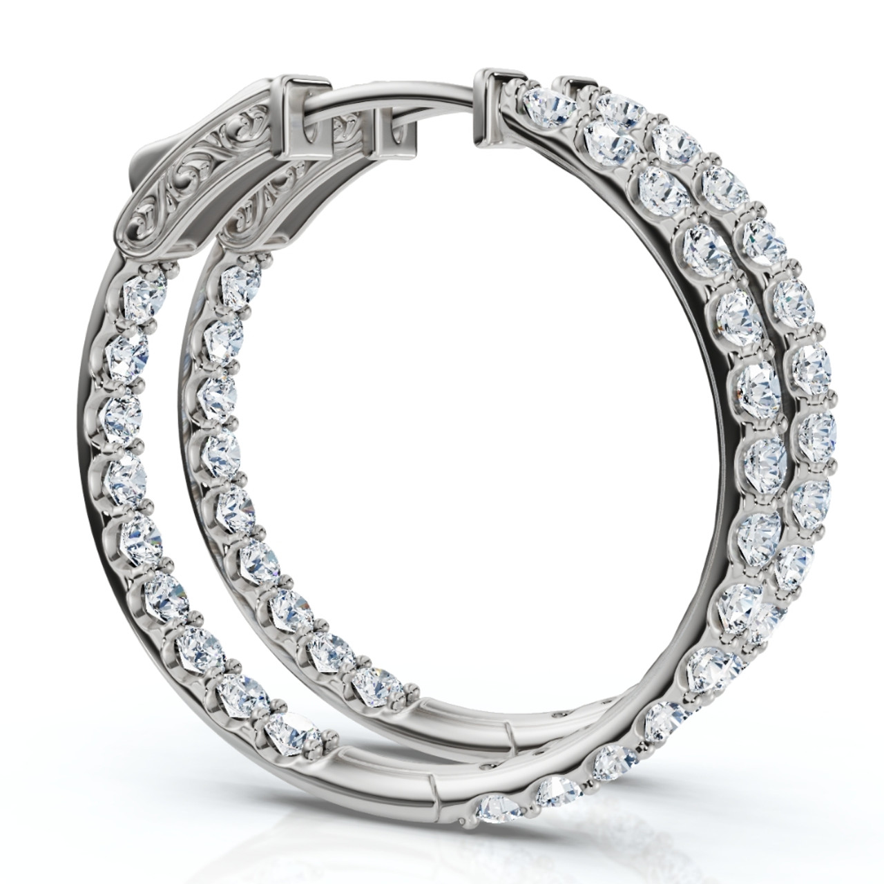 3Ct Diamond Hoops Women's Lab Grown Earrings 10K White Gold 1 1/4" Tall (G-H, VS)