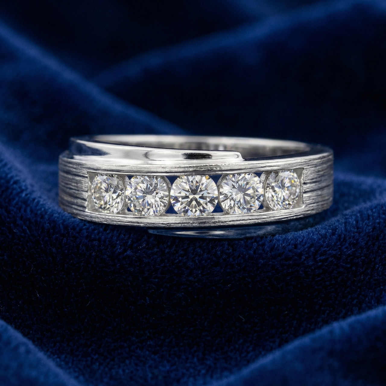 1Ct Diamond Men's Ring Brushed Wedding Band in White Rose or Yellow Gold (G-H, I1)