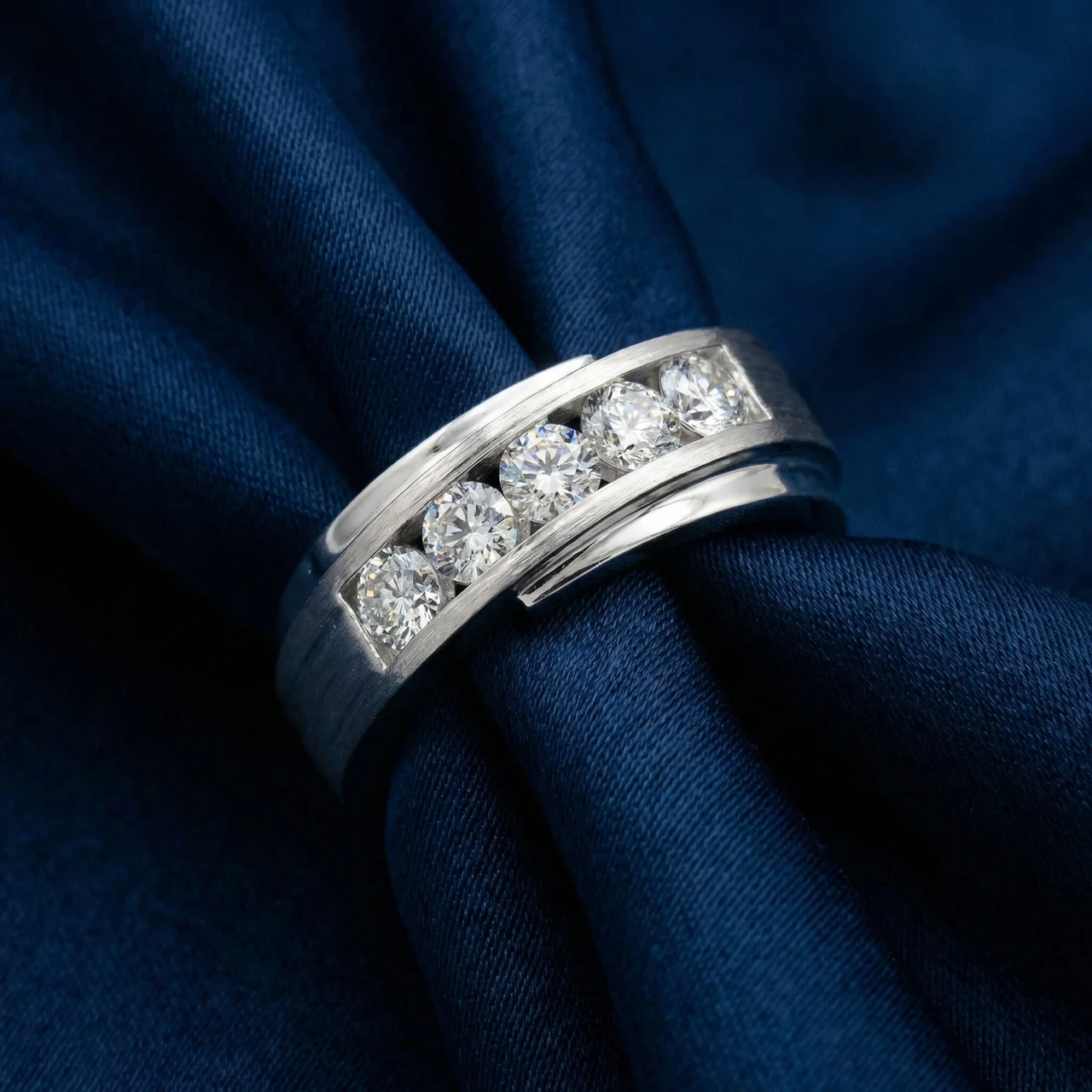 1Ct Lab Grown Diamond Men's Ring Brushed Wedding Band White Rose or Yellow Gold (G-H, VS)