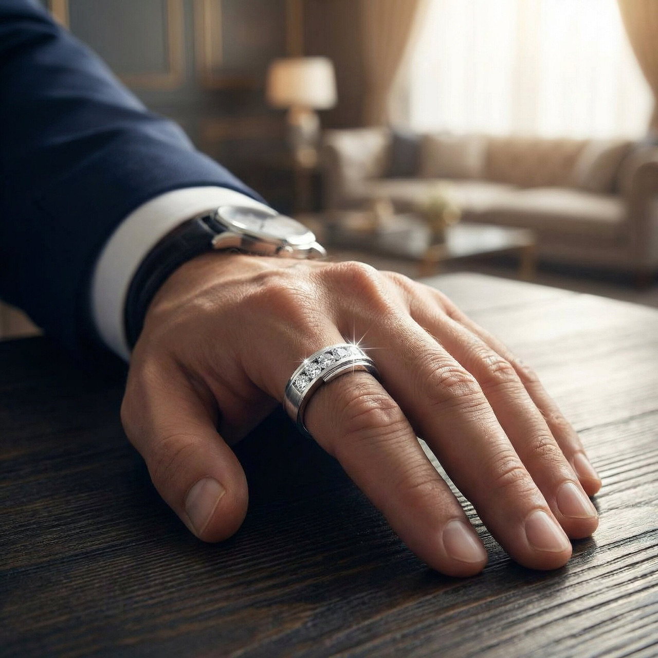 1Ct Lab Grown Diamond Men's Ring Brushed Wedding Band White Rose or Yellow Gold (G-H, VS)