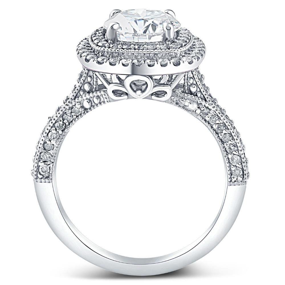 3Ct Diamond & Moissanite Cushion Halo Engagement Ring in White or Yellow Gold (G-H, VS)
