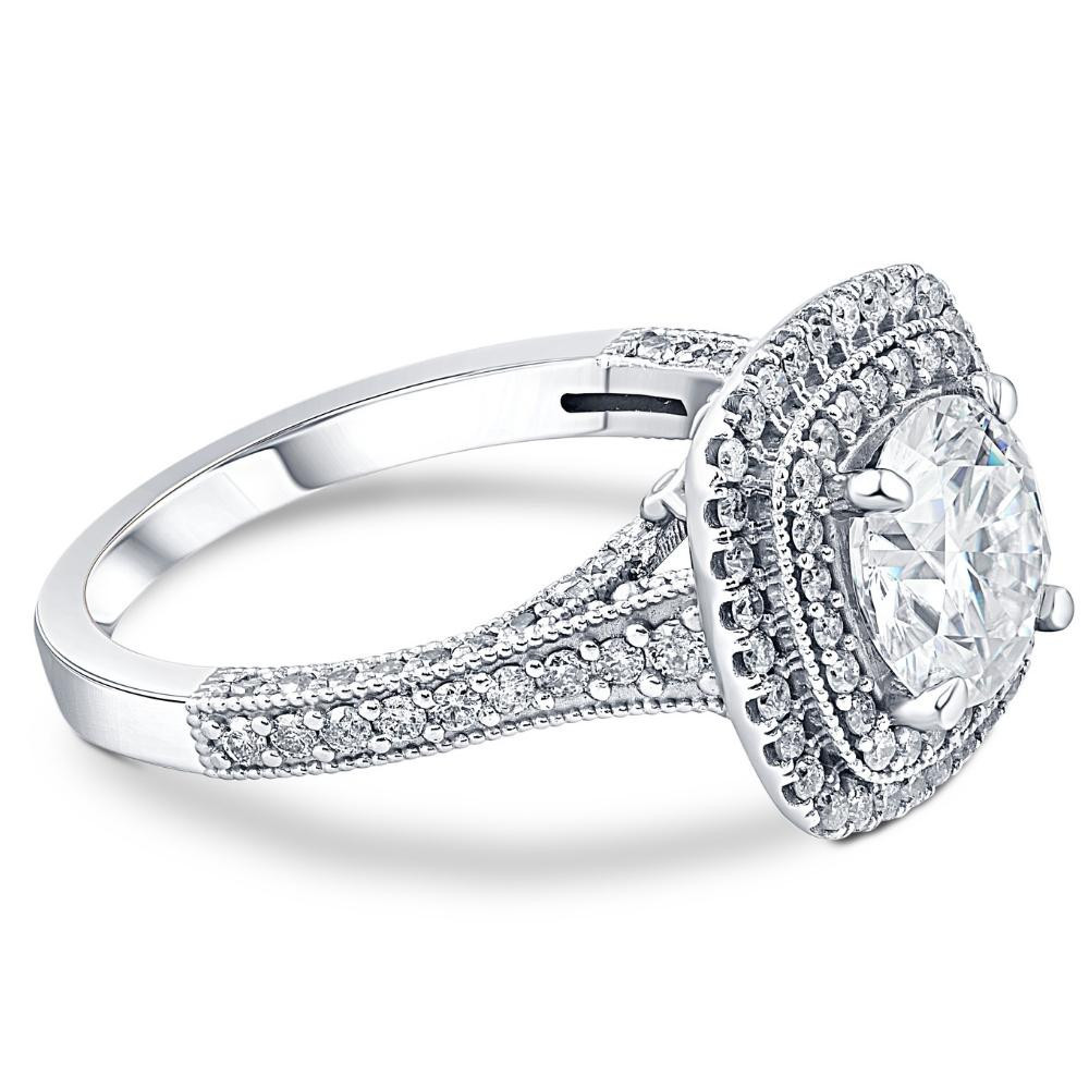 3Ct Diamond & Moissanite Cushion Halo Engagement Ring in White or Yellow Gold (G-H, VS)