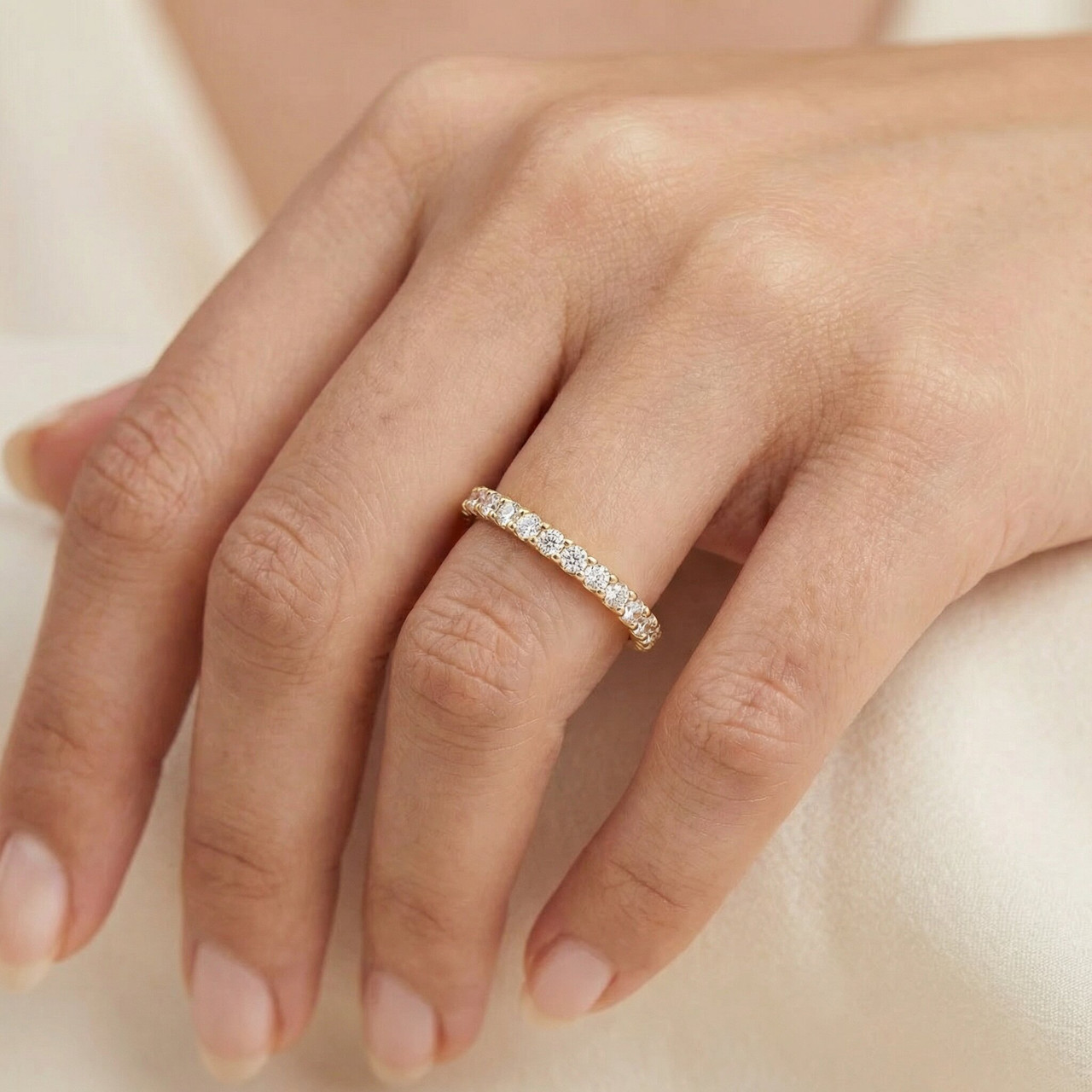 1/2Ct Diamond Eternity Ring Prong Stackable Wedding Band 14k Yellow Gold (G-H, I1)