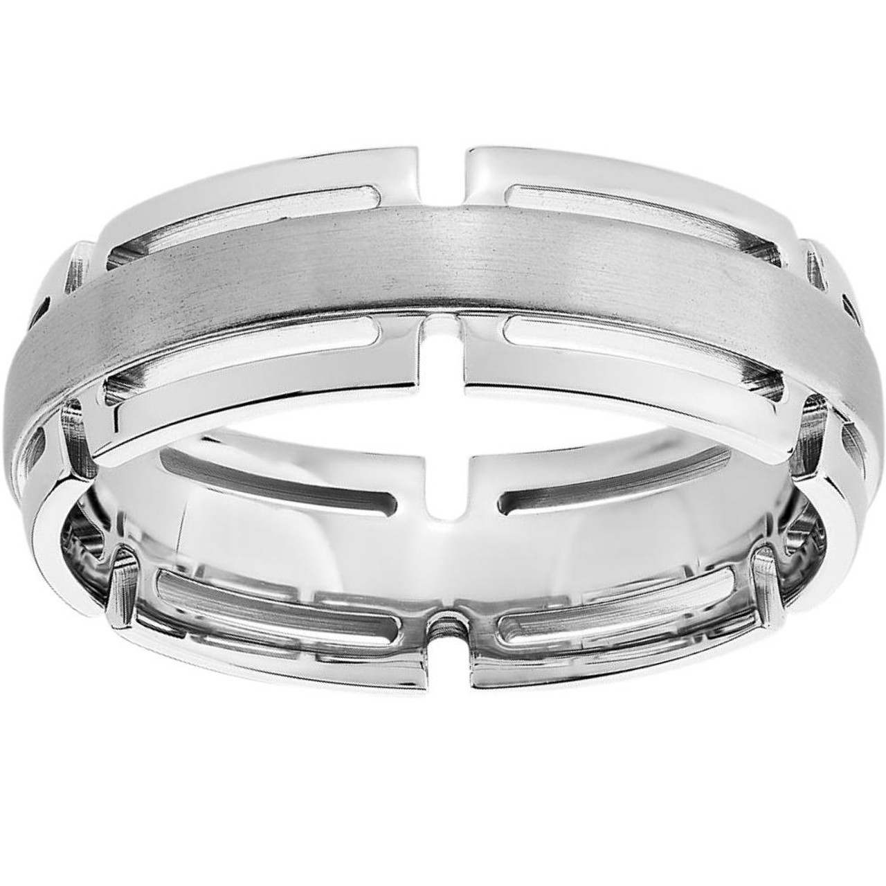 Men's 7mm Modern Link Edge Wedding Ring in White, Yellow, or Rose Gold