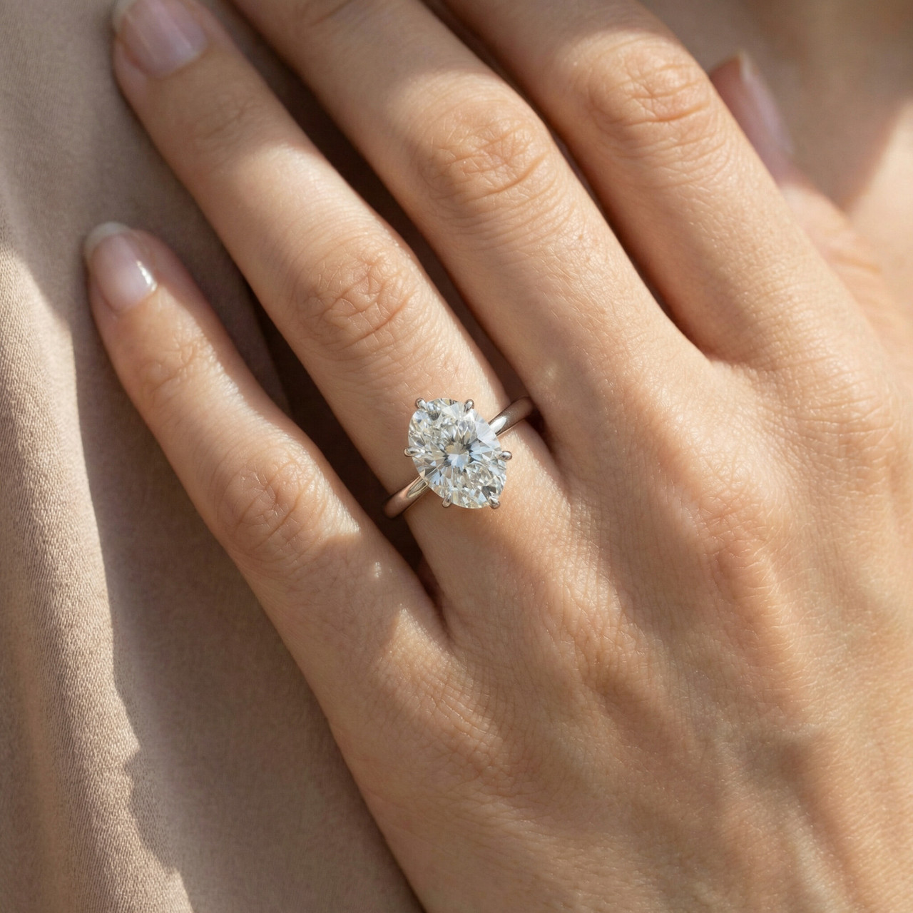 Certified 3CT Platinum Oval Diamond 6-Prong Solitaire Engagement Ring Lab Grown (G-H, VS2-SI1)