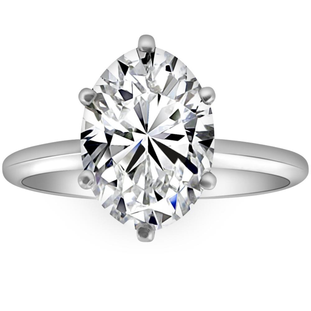 Certified 3CT Platinum Oval Diamond 6-Prong Solitaire Engagement Ring Lab Grown (G-H, VS2-SI1)