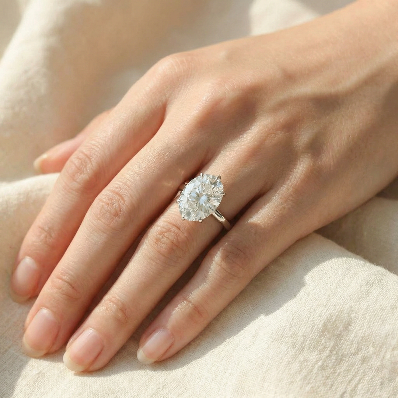 Certified 3CT Platinum Oval Diamond 6-Prong Solitaire Engagement Ring Lab Grown (G-H, VS2-SI1)