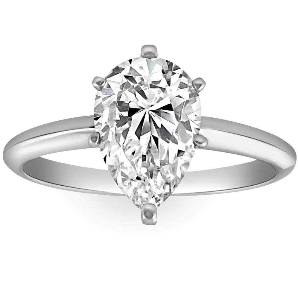 2CT Platinum Pear Shape Diamond 6-Prong Solitaire Engagement Ring Lab Grown (G-H, VS2-SI1)