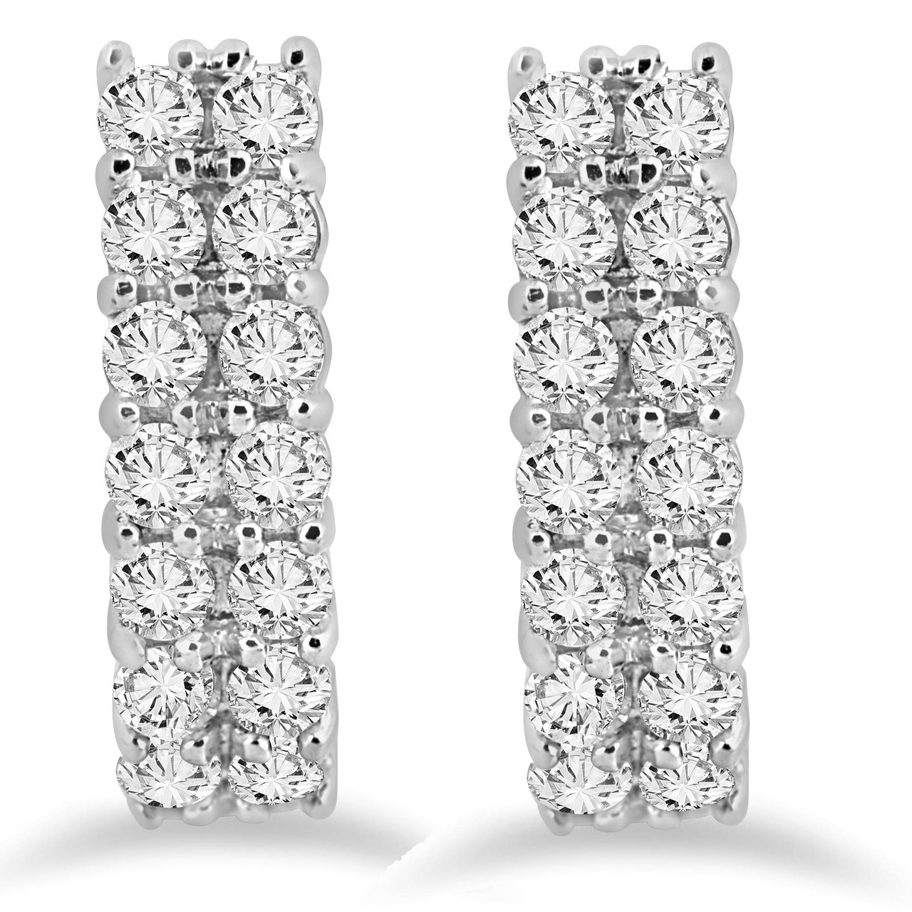 1 3/8 CT Natural Diamond Hoops White Gold 3/4" Tall (H-I, I2-I3)