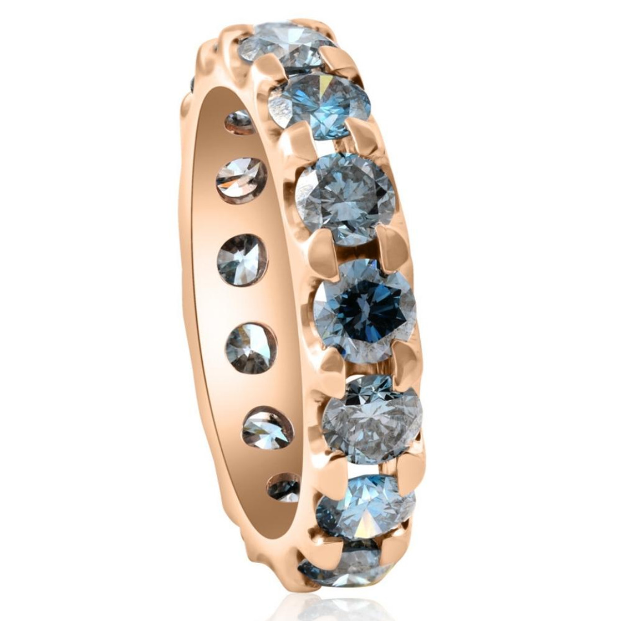 14k White Gold London Blue Topaz and Moissanite Half Eternity Wedding Band  - Oveela Jewelry