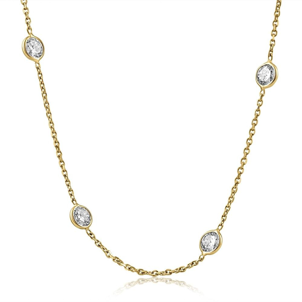 Diamond By The Yard Station Necklace 14k Yellow Gold 16
