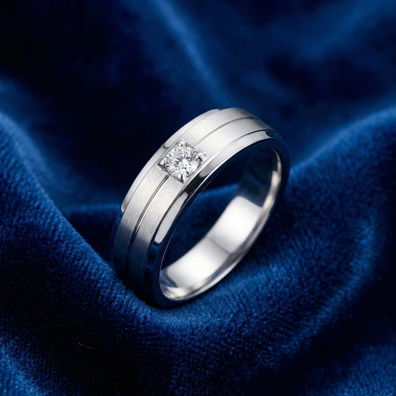 1/6Ct Diamond Brushed Mens Wedding Band in White, Yellow, or Rose Gold Lab Grown (G-H, VS)