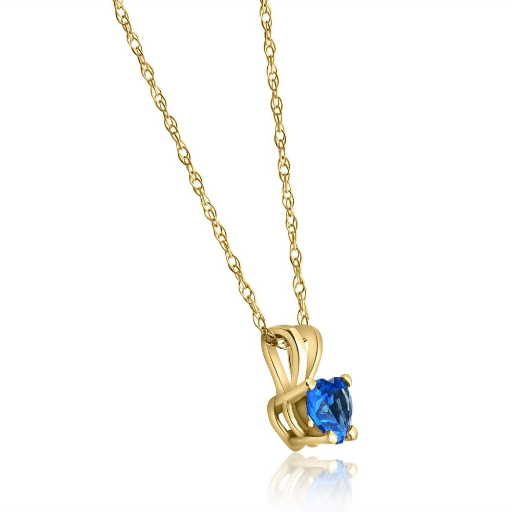 Women's 1/2ct Blue Heart Shape Sapphire Pendent Yellow Gold 18" Chain Necklace