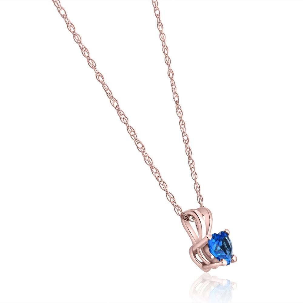 Women's 1/2ct Blue Heart Shape Sapphire Pendent Rose Gold 18" Chain Necklace