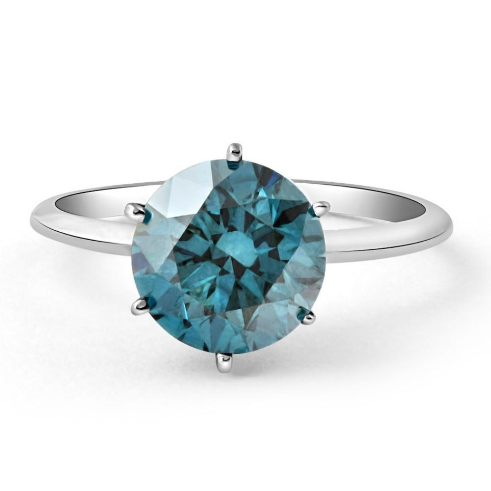 3 1/2Ct Blue Diamond Solitaire Engagement Ring Lab Grown in 14k White Gold (Blue, SI)
