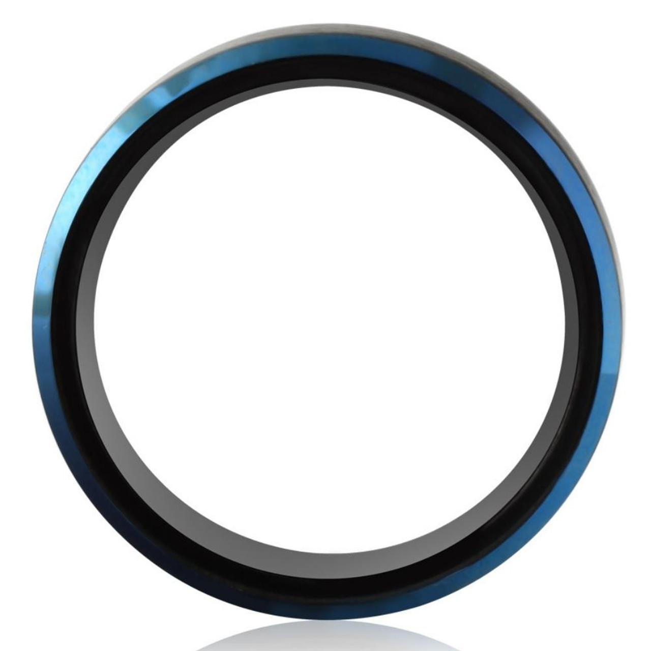 Men's Brushed Black Tungsten Ring Blue Polished Beveled Edge 8mm Wedding Band Men's Brushed Black Tungsten Ring Blue Polished Beveled Edge 8mm Wedding Band