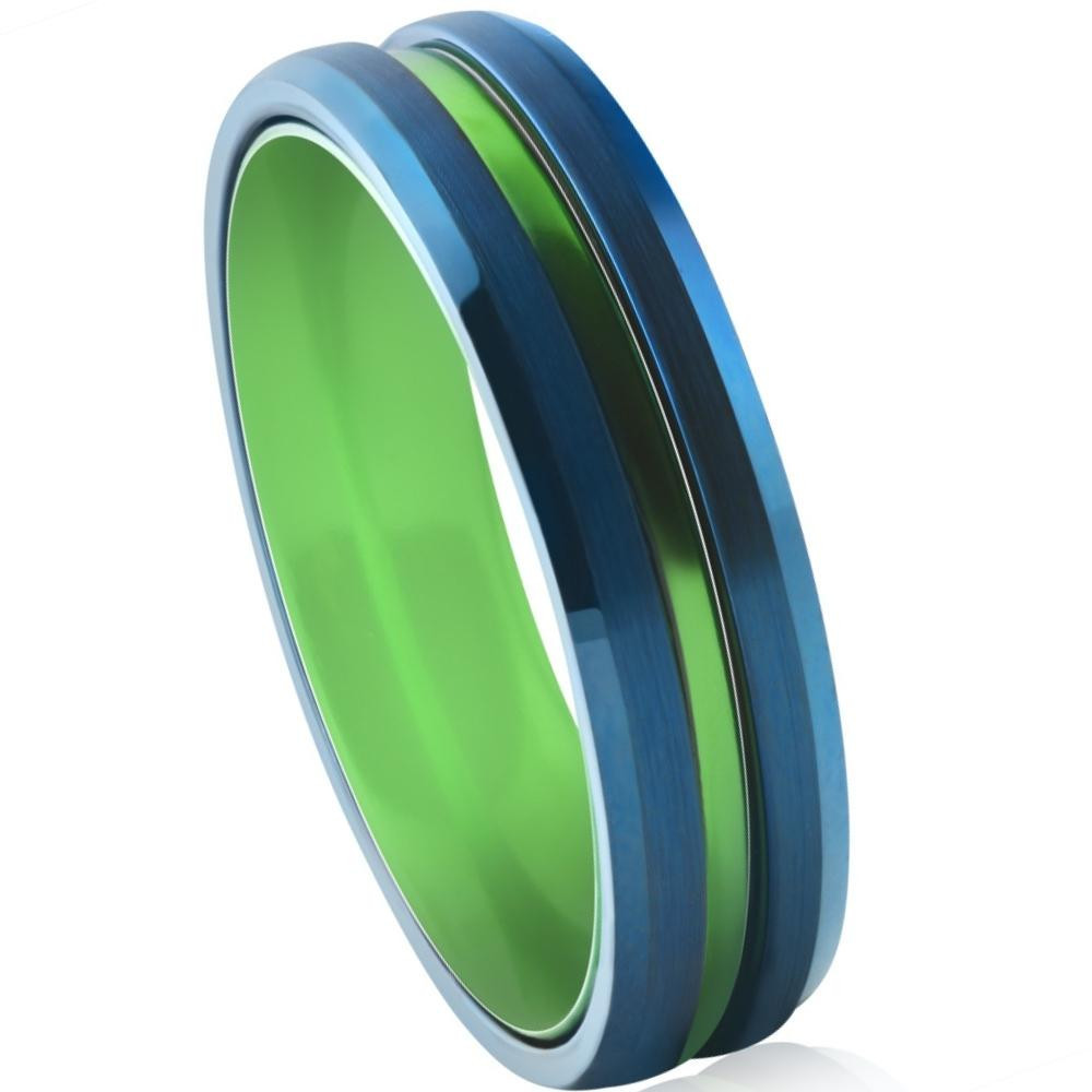 Men's Brushed Blue Tungsten Green Aluminum Ring 6mm Wedding Band
