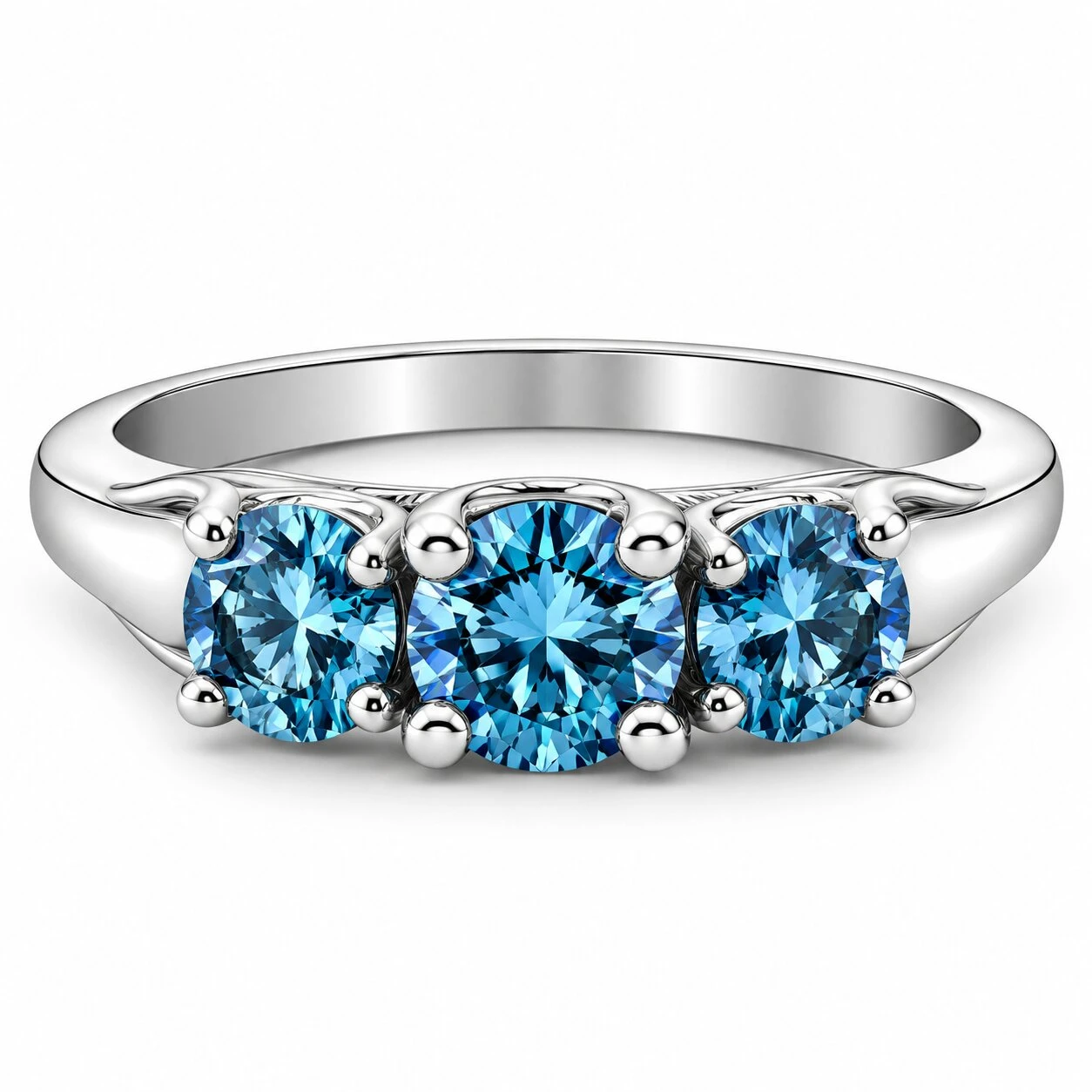 1 Ct Blue Diamond 3-Stone Engagement Anniversary Ring Lab Grown in White or Gold (Blue, VS2-SI1)