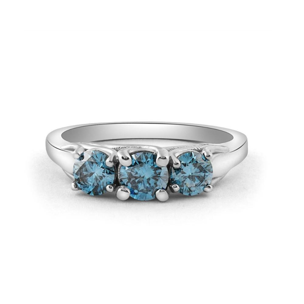 1 Ct Blue Diamond 3-Stone Engagement Anniversary Ring Lab Grown in White or Gold (Blue, VS2-SI1)