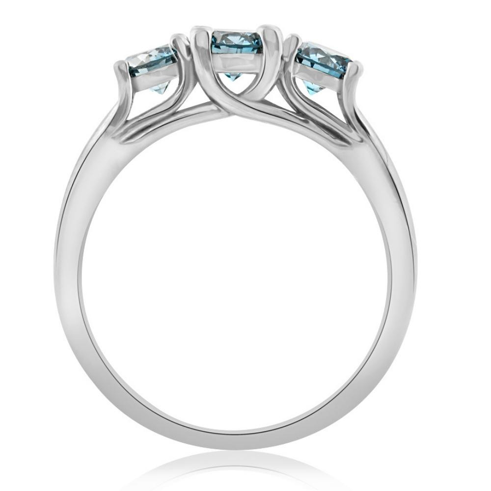 1 Ct Blue Diamond 3-Stone Engagement Anniversary Ring Lab Grown in White or Gold (Blue, VS2-SI1)