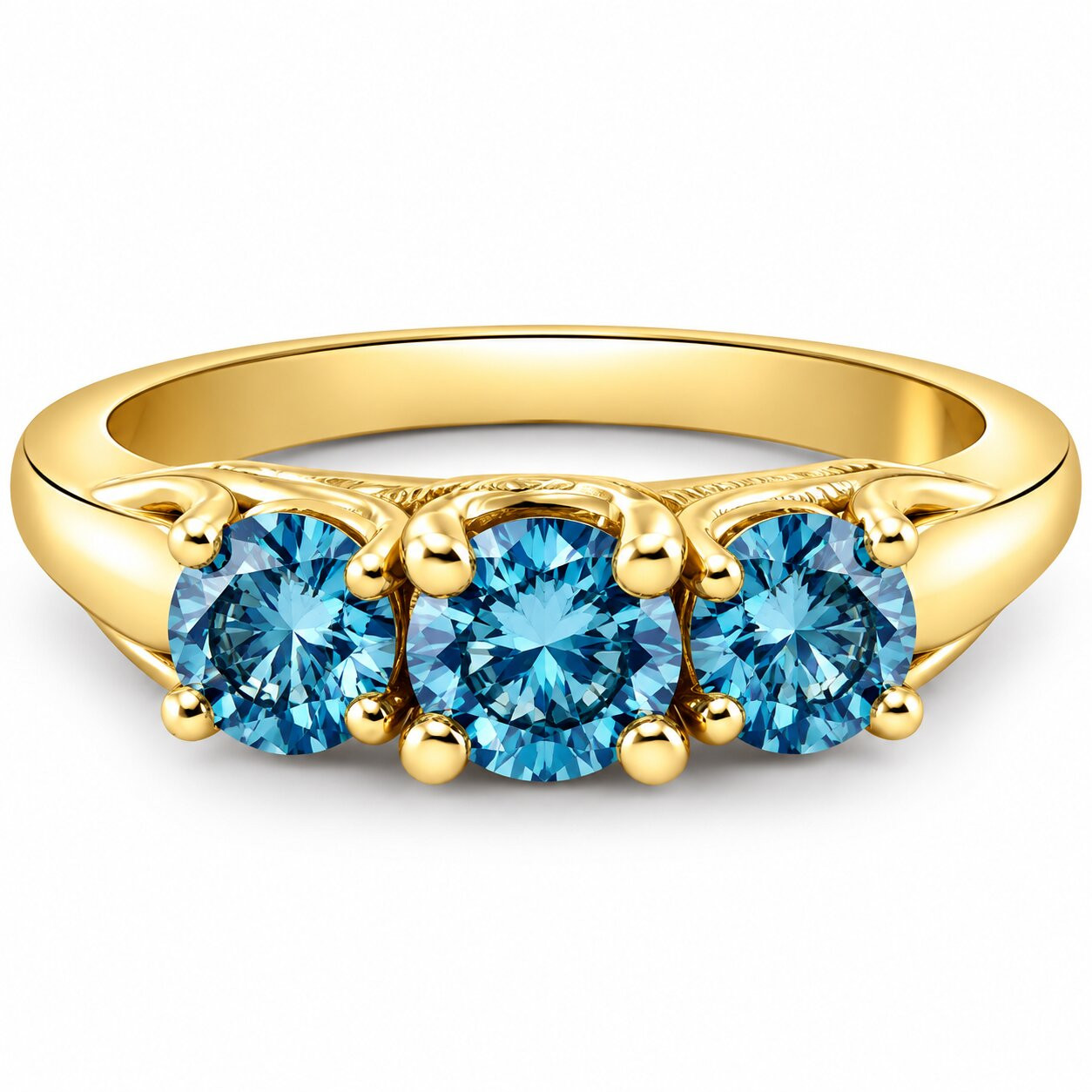 1 Ct Blue Diamond 3-Stone Engagement Anniversary Ring Lab Grown in White or Gold (Blue, VS2-SI1)