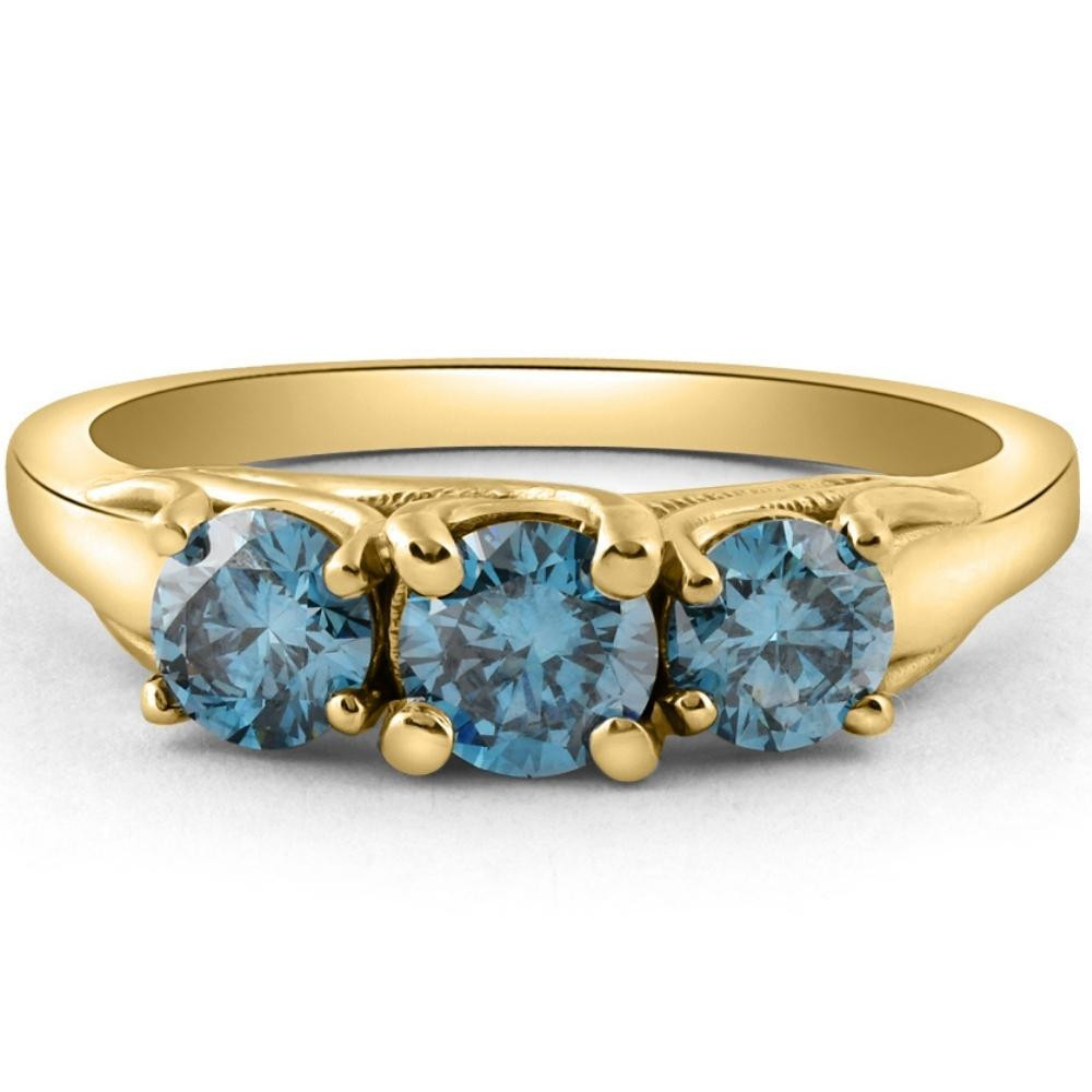 1 Ct Blue Diamond 3-Stone Engagement Anniversary Ring Lab Grown in White or Gold (Blue, VS2-SI1)
