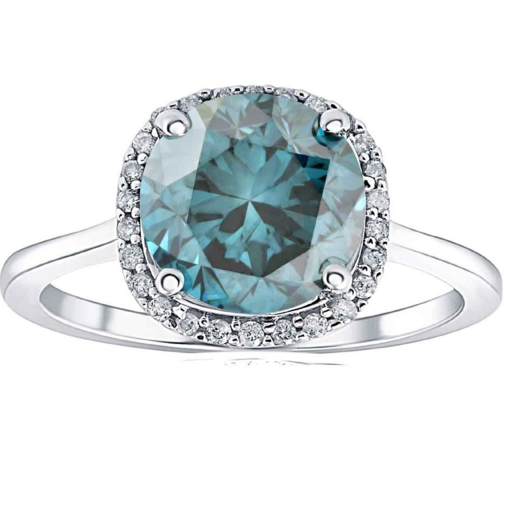 3 1/4Ct Blue Diamond Halo Engagement Ring Lab Grown in 14k White Gold (Blue, VS2-SI1)