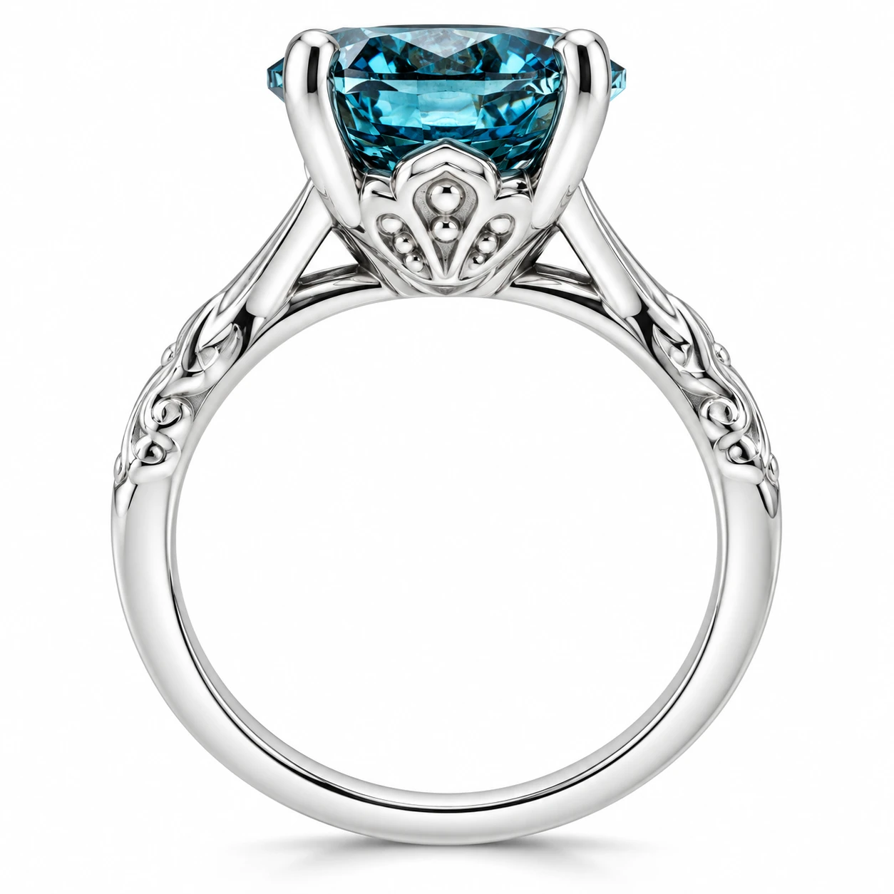 3Ct Blue Diamond Solitaire Vintage Engagement Ring Lab Grown in 10k White Gold (Blue, VS2-SI1)