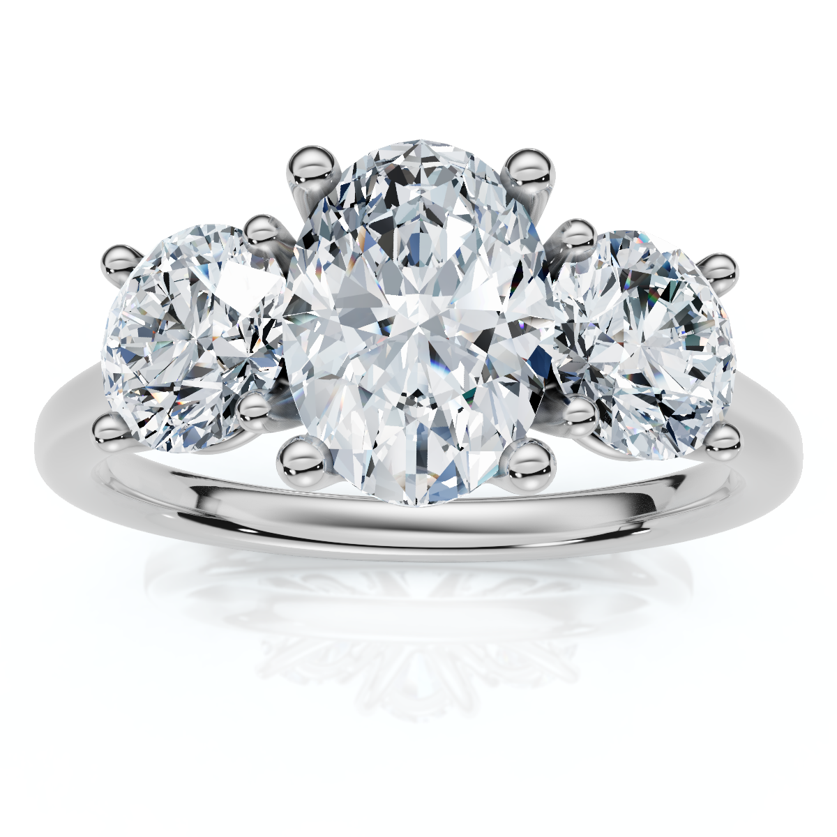 2Ct TWW Oval Lab Grown 3-Stone Diamond Engagement Ring in White or Yellow Gold (G-H, VS)