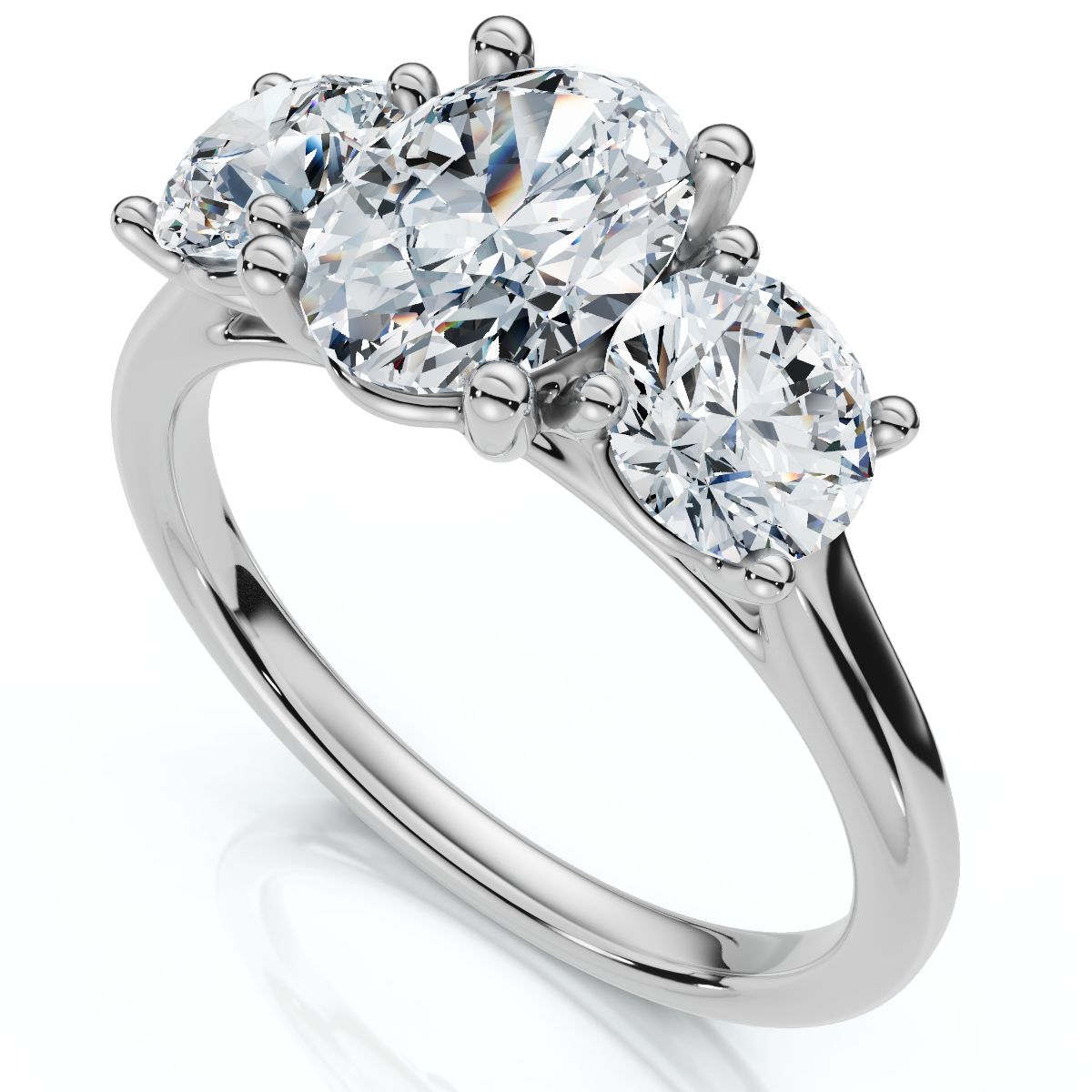 2Ct TWW Oval Lab Grown 3-Stone Diamond Engagement Ring in White or Yellow Gold (G-H, VS)