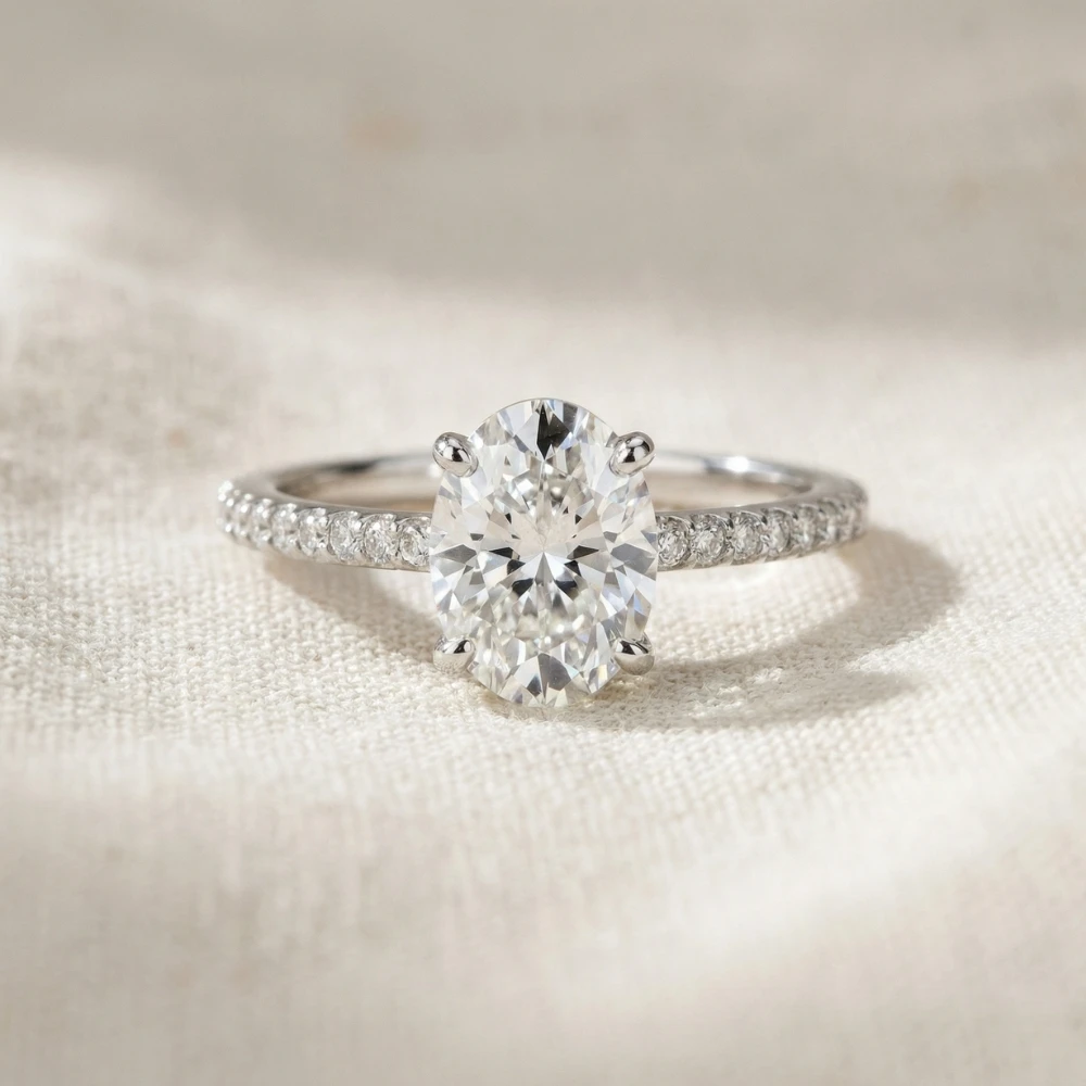2 1/2Ct Oval Lab Grown Diamond Engagement Ring in 14k White or Yellow Gold (G-H, VS)