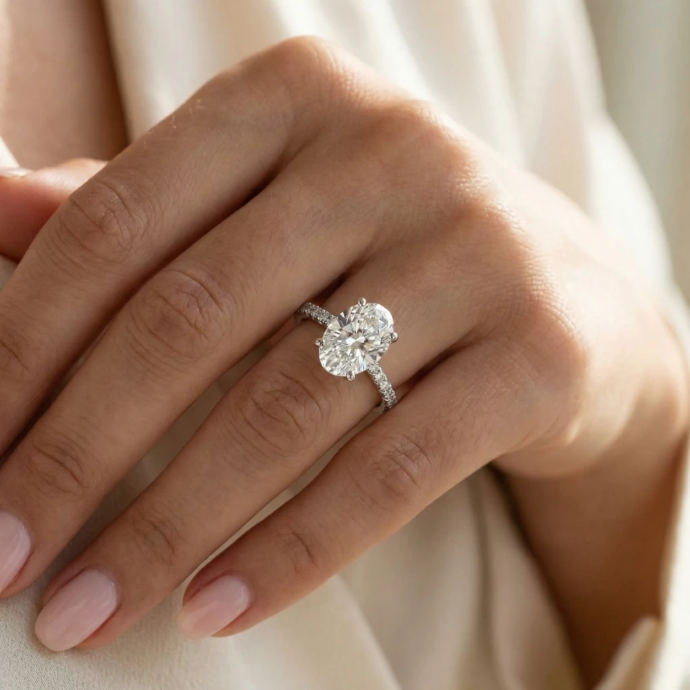 2 1/2Ct Oval Lab Grown Diamond Engagement Ring in 14k White or Yellow Gold (G-H, VS)