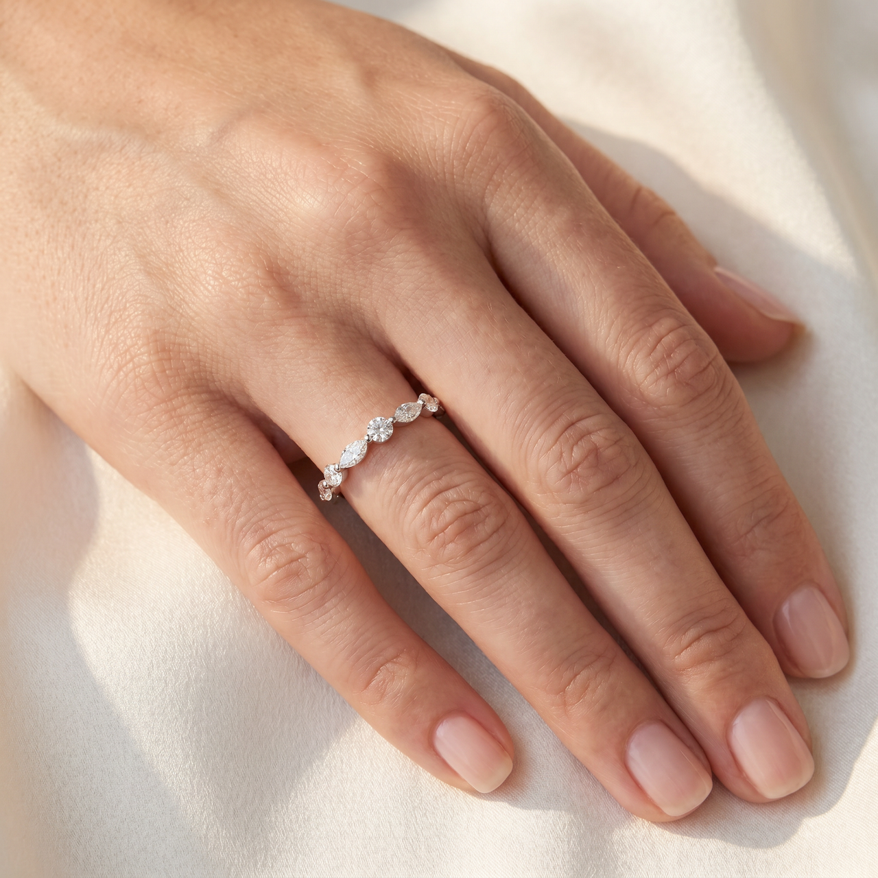 1Ct Marquise & Round Diamond Wedding Ring in White, Yellow, or Rose Gold (G-H, I1)