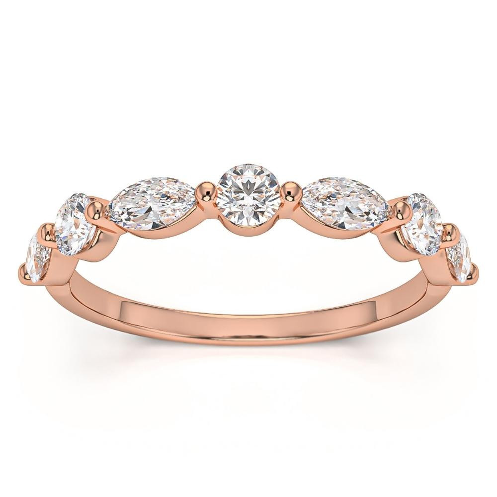 1Ct Marquise & Round Diamond Wedding Ring in White, Yellow, or Rose Gold (G-H, I1)