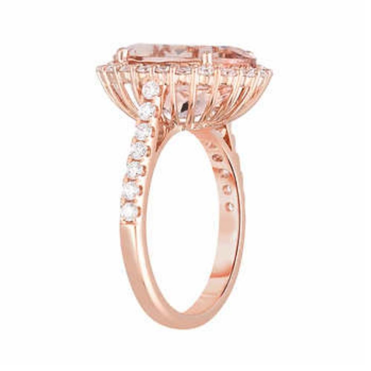 5 Ct Pink Topaz & Diamond Halo Ring in 10k Rose Gold (G-H, VS) 5 Ct Pink Topaz & Diamond Halo Ring in 10k Rose Gold (G-H, VS)