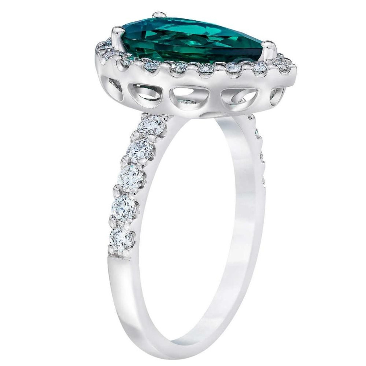 5Ct Pear Shape Emerald & Lab Grown Diamond Halo Ring in 10k White Gold (G-H, VS)
