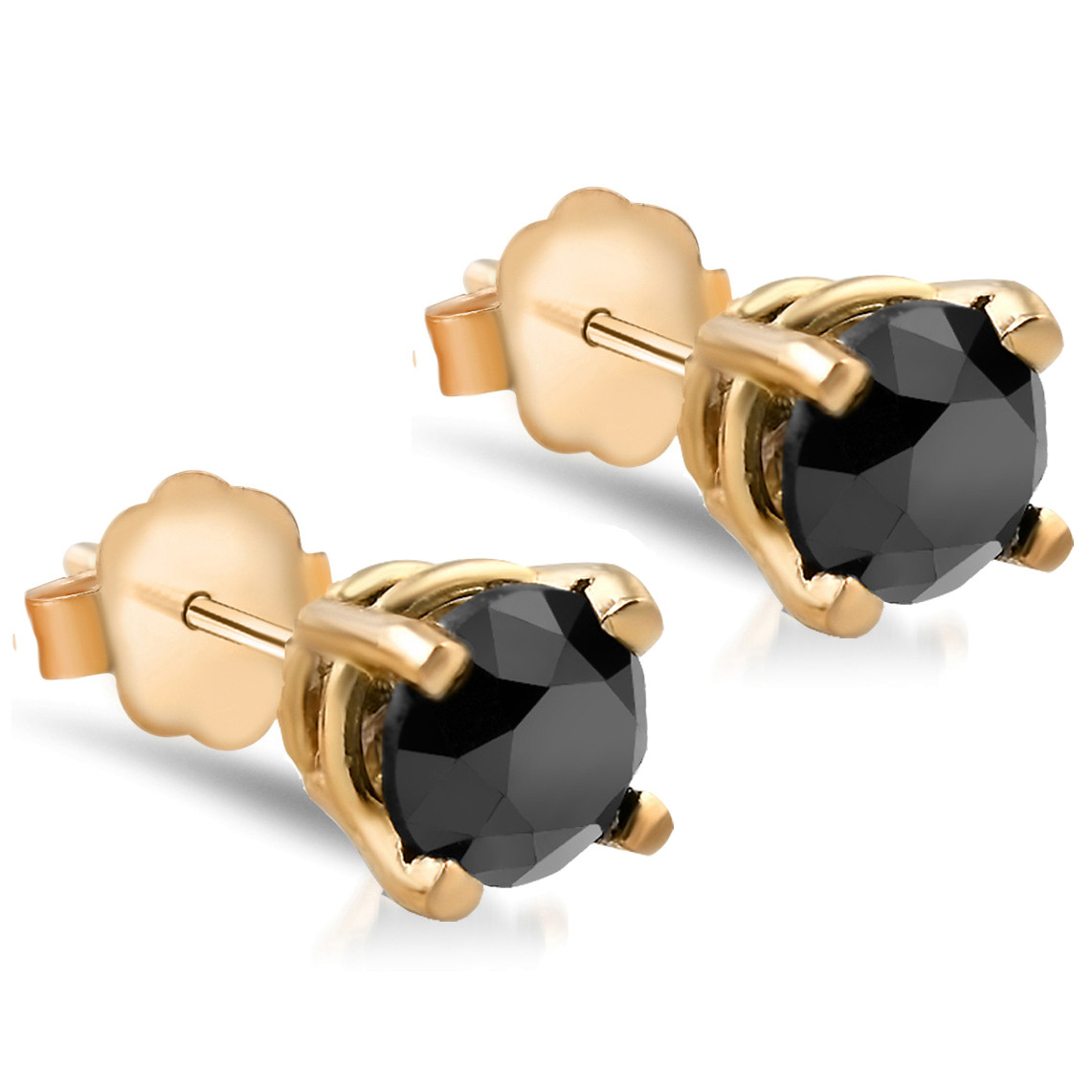 2 Ct Black Diamond Studs 14k Yellow Gold Earrings (Black, I2-I3)