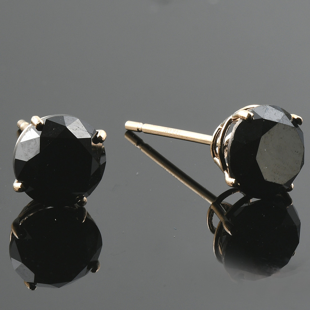 2 Ct Black Diamond Studs 14k Yellow Gold Earrings